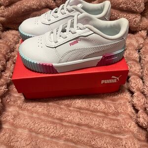 PUMA Toddler girl White Sneakers with Pink and Blue Highlights